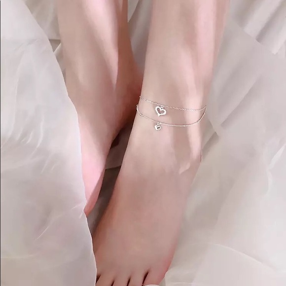 New 925 sterling silver love heart ankle bracelet - Picture 4 of 7